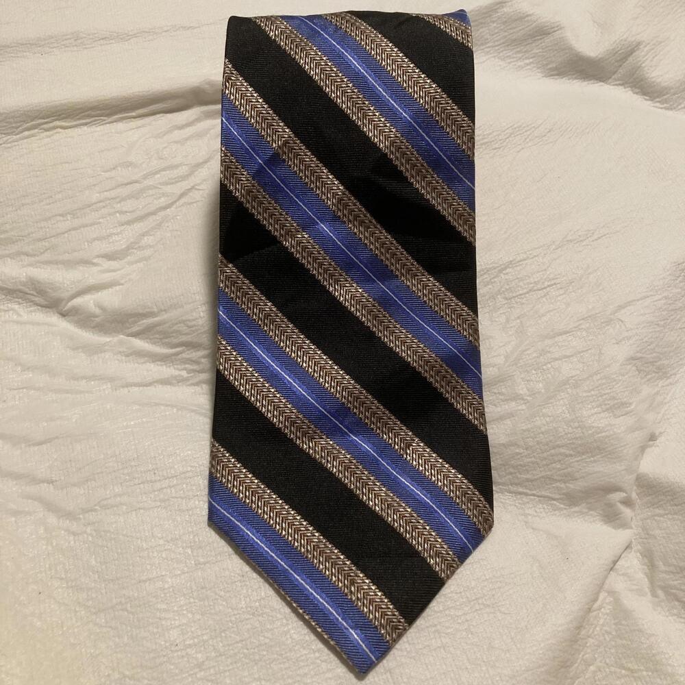 NWOT Pronto Uomo Blue/Black Stripe 100% Silk Tie